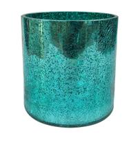 Vaso de Vidro Azul Craquelado Castiçal para Casa 12cm