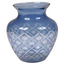 Vaso De Vidro Azul E Branco Decorativo 17x18cm - Btc