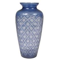 Vaso De Vidro Azul E Branco Decorativo 17x32cm - Btc