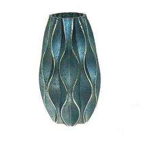 Vaso De Vidro Azul Gold Sala Estar Moderno Decorativo 23cm