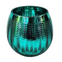 Vaso de Vidro Azul Metálico Redondo Decorativo p/ Casa 17cm