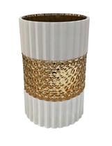 Vaso de Vidro Branco Fosco Gold Decorativo para Casa 20cm