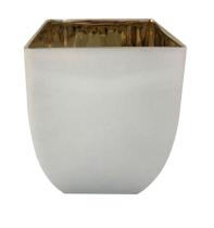 Vaso de Vidro Branco Fosco Veludo Quadrado p/ Casa 16cm