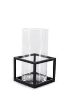 Vaso de Vidro com Armação em Aço Preto - Linha Frame - 24,5 cms