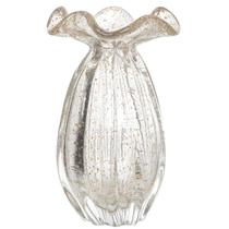 Vaso de vidro com bordas onduladas transparente com dourado 19x11,5