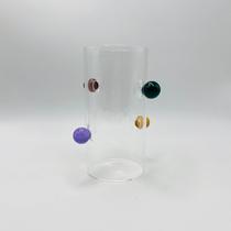 Vaso de Vidro Decorativo 700ml com Bolinhas Coloridas 16x13cm