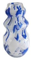Vaso de vidro decorativo com manchas azuis e brancas 31cm - BTC