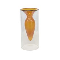 Vaso de vidro duplo transparente e ambar