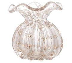 Vaso De Vidro Italy Transparente E Dourado 10cm X 10cm X 11cm Mesa Posta