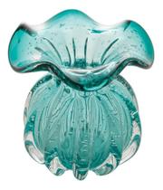 Vaso De Vidro Lyor Linha Italy Tiffany 11,5x13cm Turquesa