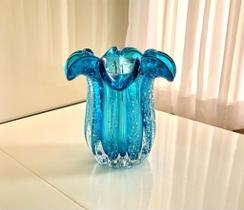 Vaso de Vidro Murano Azul Aquamarine 16 Cm - Galeria Morada