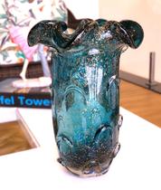 Vaso de Vidro Murano Azul E Dourado G 29cm