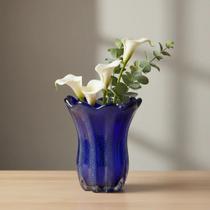 Vaso de Vidro Murano Azul Royal Com Dourado 15 Cm