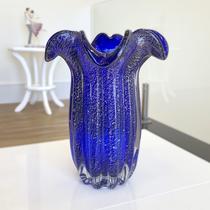 Vaso de Vidro Murano Azul Royal Com Dourado 26 Cm Vaso de Vidro Murano Azul Royal Com Dourado 26 Cm