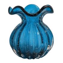 Vaso de Vidro Murano Flor Plantas Arranjos Azul Trouxinha 10x11cm Lemis