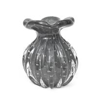 Vaso de Vidro Murano Frufru Cinza Grafite São Marcos 14x10cm