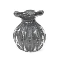 Vaso de Vidro Murano Frufru Cinza Grafite São Marcos 14x10cm