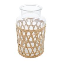 Vaso De Vidro Para Flores Plantas Grande 22cm Decorativo Com Fibra Natural - Wolff