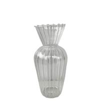 Vaso de vidro pequeno decorativo plissado para flor haste