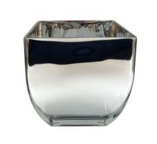 Vaso de Vidro Prata Metálico Quadrado p/ Casa 13cm