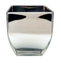 Vaso de Vidro Prata Metálico Quadrado p/ Casa 16cm
