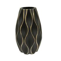 Vaso De Vidro Preto Gold Sala Estar Moderno Decorativo 23cm