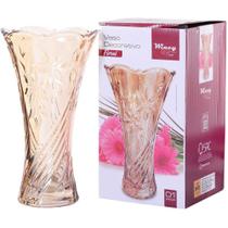 Vaso de vidro relevo floral ambar 24x13cm de ø na caixa - Wincy