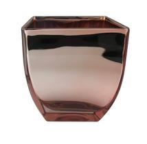 Vaso de Vidro Rose Metálico Quadrado p/ Casa 16cm