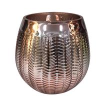 Vaso de Vidro Rose Metálico Redondo Decorativo p/ Casa 17cm