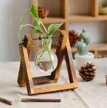 Vaso De Vidro Suspenso Com 2 Suportes De Madeira - AG3104