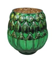 Vaso de Vidro Verde Detalhes Oval Decorativo para Casa 15cm
