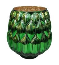 Vaso de Vidro Verde Detalhes Oval Decorativo para Casa 22cm