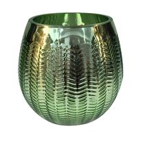Vaso de Vidro Verde Metálico Redondo Decorativo p/ Casa 17cm