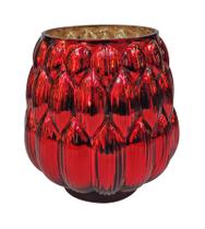 Vaso de Vidro Vermelho Detalhes Oval Decorativo P/ Casa 15cm