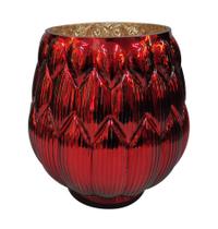 Vaso de Vidro Vermelho Detalhes Oval Decorativo p/ Casa 22cm