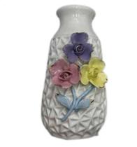 Vaso Decor Branco Flores Coloridas c/Borda Dourada 9x19cm