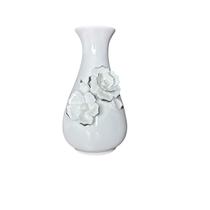 Vaso Decor em Porcelana Branco Flores c/Borda Dourada 11x17,5cm