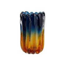 Vaso Decor Murano Vidro 23X14Cm - Azul E Ambar