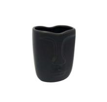 Vaso Decorativo 13cm Ceramica Preto Relevo Carranca Luxo