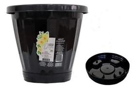 Vaso Decorativo 28cm Com Prato Plastico Preto Cachepot Casa Vaso Decorativo 28cm Com Prato Plastico Preto Cachepot Casa