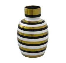 Vaso Decorativo 28x17cm Ceramica Nobre Listrado Branco Luxo