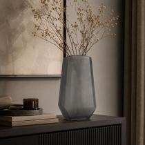 Vaso Decorativo Alto Vidro Cinza Fosco Facetado Minimalista