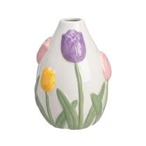 Vaso decorativo branco com desenhos de flores 18cm flor arte