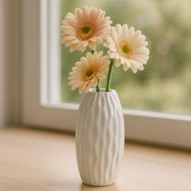 Vaso Decorativo Cerâmica 13cm Branco Estilo Esculpido