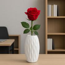 Vaso Decorativo Cerâmica 13cm Branco Estilo Esculpido