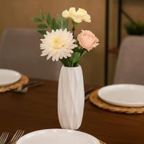 Vaso Decorativo Cerâmica 13cm Branco Estilo Esculpido