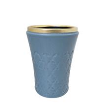 Vaso Decorativo Cerâmica Azul Fosco Borda Dourada 13cm - Home Design
