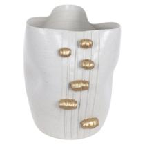 Vaso Decorativo Cerâmica Branco e Dourado 25x23x21cm