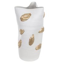 Vaso Decorativo Cerâmica Branco e Dourado 36x19x17cm