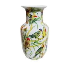 Vaso Decorativo Cerâmica Branco Passaros Fauna e Flora Luxo